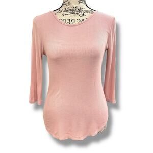 Vince Size M Pink Ribbed Knit 3/4 Sleeve Top Stretchy VX79183436